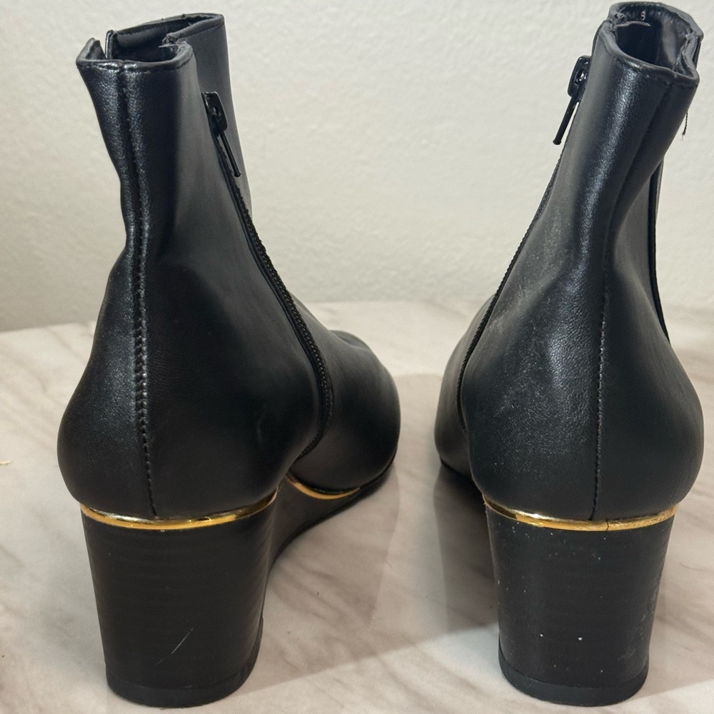 Women’s Black Ankle Wedge Booties - Sleek Zip Closure - Picture 7 of 7